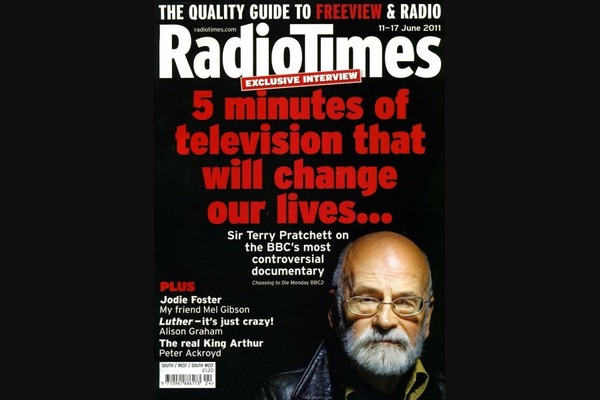 Radio Times magazine with Terry Pratchet on the Cover, with the headline 5 Minutes of Television that will change our lives